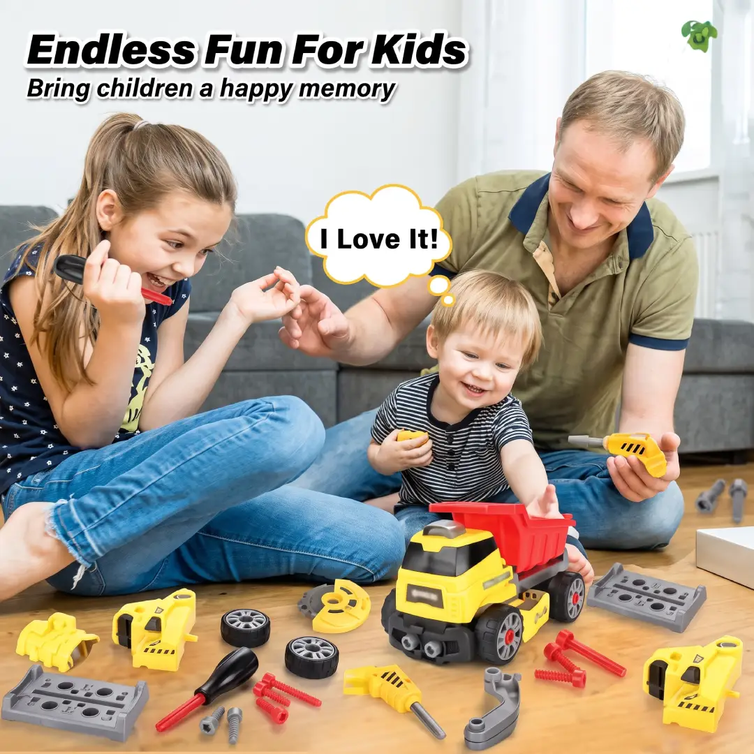7-in-1 Take Apart Construction Truck Set with Electric Drill – STEM Toy for Kids image 5
