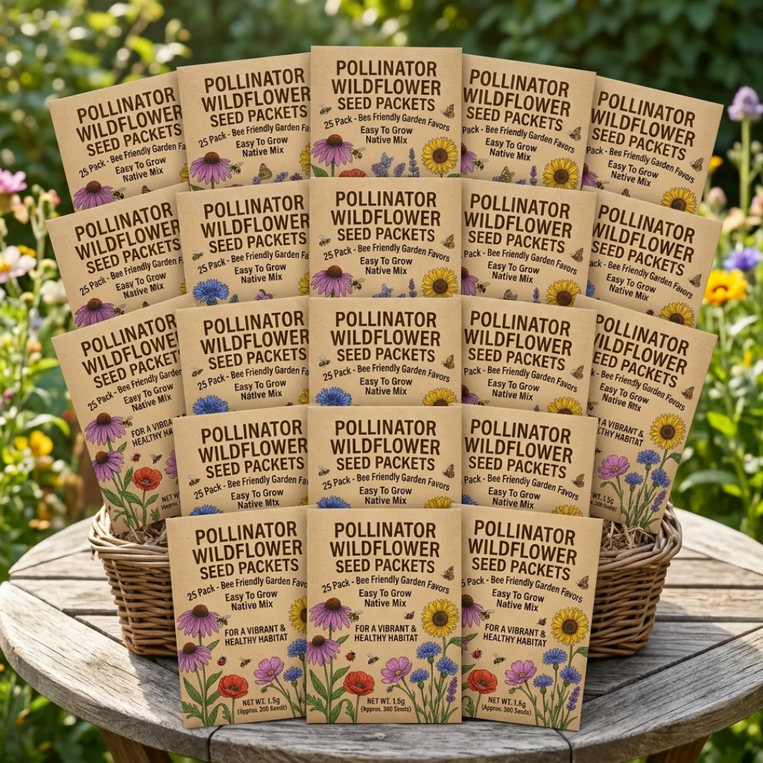 Pollinator Wildflower Seed Packets 25 Pack Bee Friendly Garden Favors