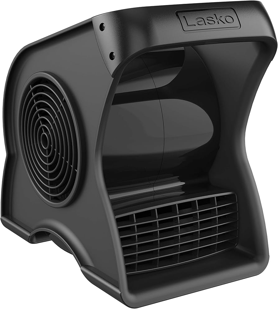 Lasko Portable Utility Fan, 12” 289 CFM Pivoting High Velocity Air Mover Blower Fan, 3 Speeds, 2 Accessory Outlets 120V, Black, U12104