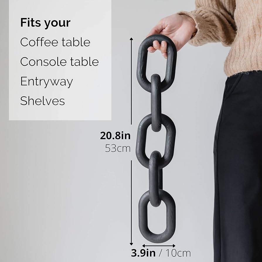 PEAKOLY Wood Chain Link Decor - Modern Coffee Table Decor Items, Black Chain Decor for Coffee Table, Wooden Decorative Chain, Bookshelf Decor, Shelf Decor Accents, Table Decorations for Living Room