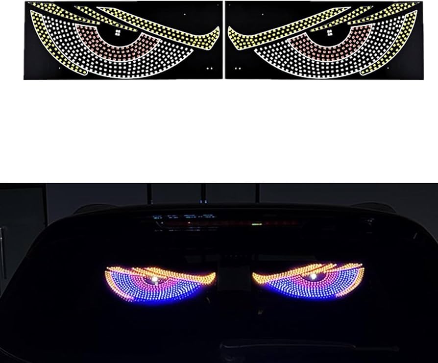 2PCS Car Devil Eyes Light, 11.8in x 4.72in Dynamic Flex Vehicle Windshield Digital LED Sign Display, Flexible Auto Exterior Decor Lamp Accessories, Universal Fit (Style B)