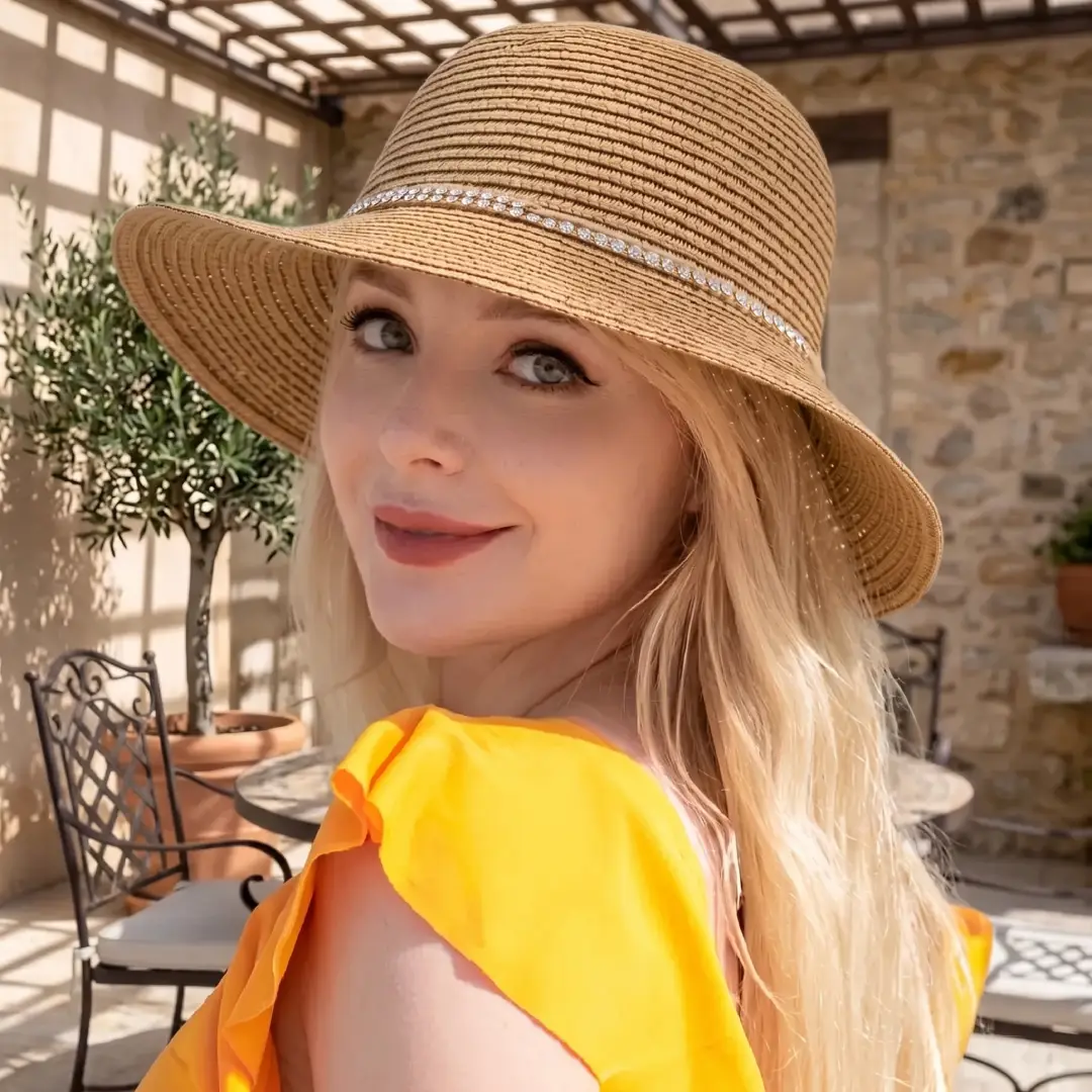 Women's UPF 50 Wide Brim Straw Sun Hat image 3