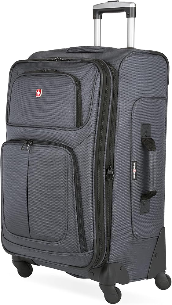 SWISSGEAR Sion Softside Expandable Spinner Luggage Durable Lightweight Travel Suitcase, Dark Grey, Checked-Large 29-Inch