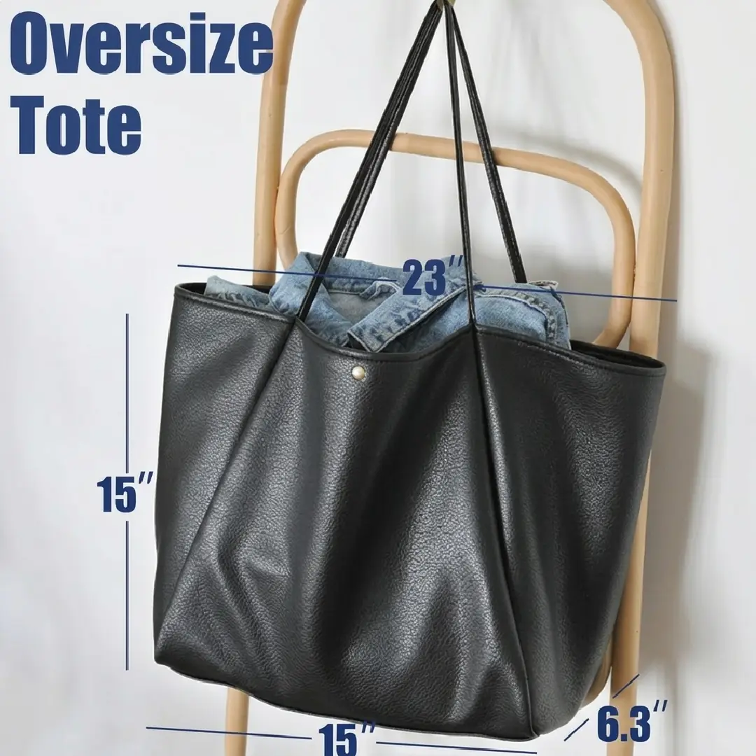 Oversized PU Leather Tote Bag for Women – Travel Weekender Shopper Handbag image 4