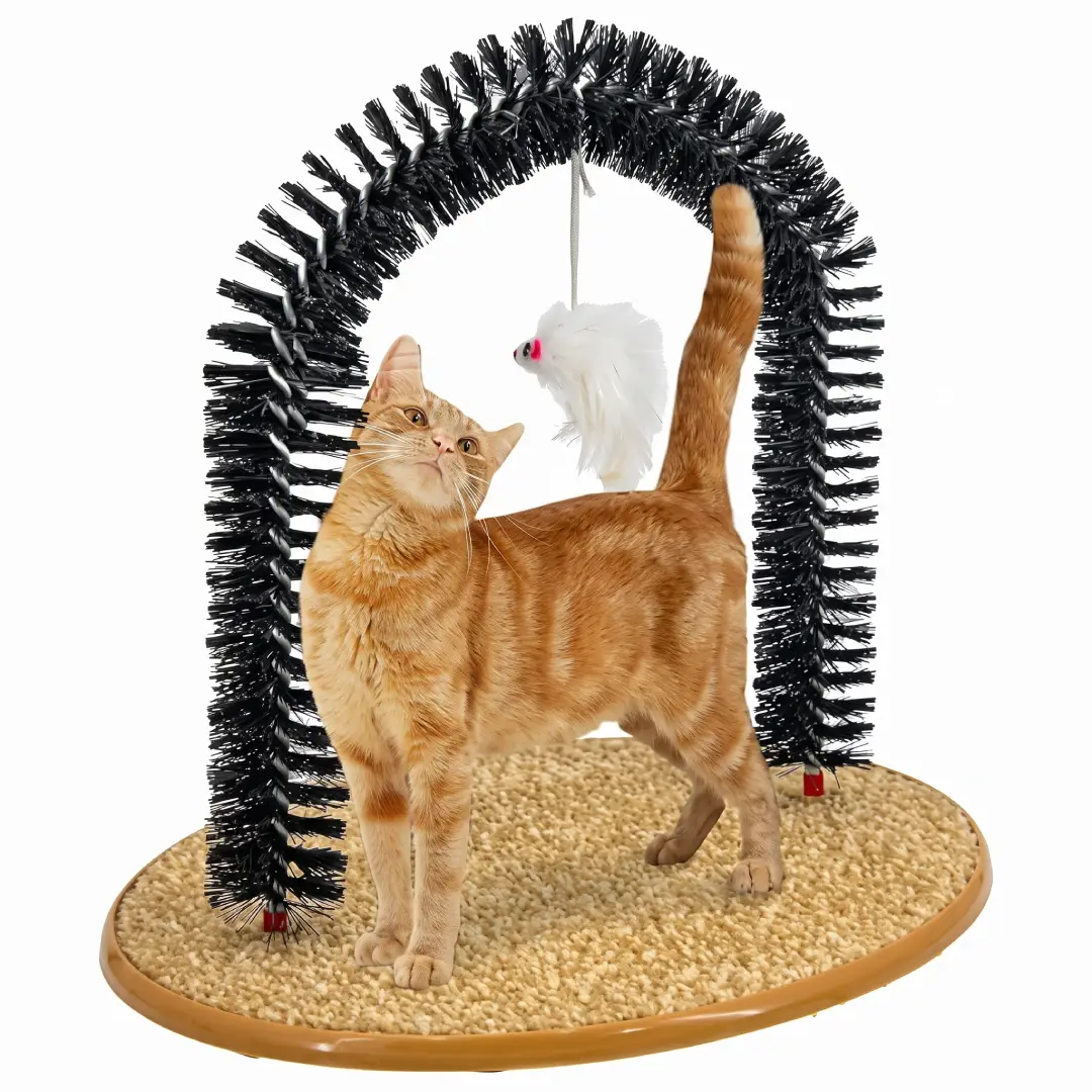 Cat Self Grooming Arch Toy with Massage Brush and Scratch Pad image 2