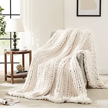 'AGRATY Chunky Knit Blanket Throw,Soft Chenille Yarn Throw Blanket 50x60，Handmade Cable Knit Crochet Blanket,Large Knit Blankets Chunky Yarn,Rope Knot Throw Blanket for Couch Sofa Bed Home Decor
