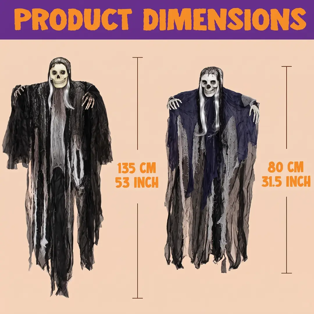 3-Pack Hanging Halloween Skeleton Ghosts & Grim Reaper Decorations image 2