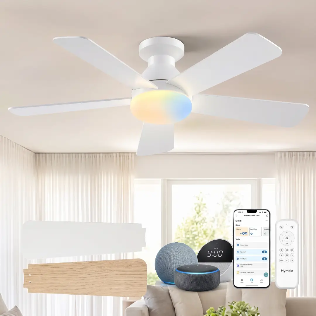 Amico 42 Inch White Low Profile Ceiling Fan with Light and Remote image 2