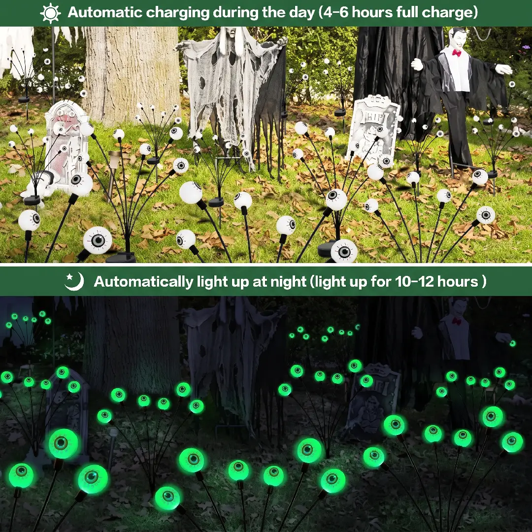 2-Pack Solar Halloween Eyeball Lights – 12 LED Green Outdoor Path Lights image 5