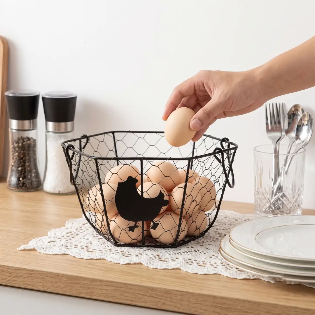 Metal Egg Basket for Gathering Fresh Chicken Eggs 2 Pack image 1