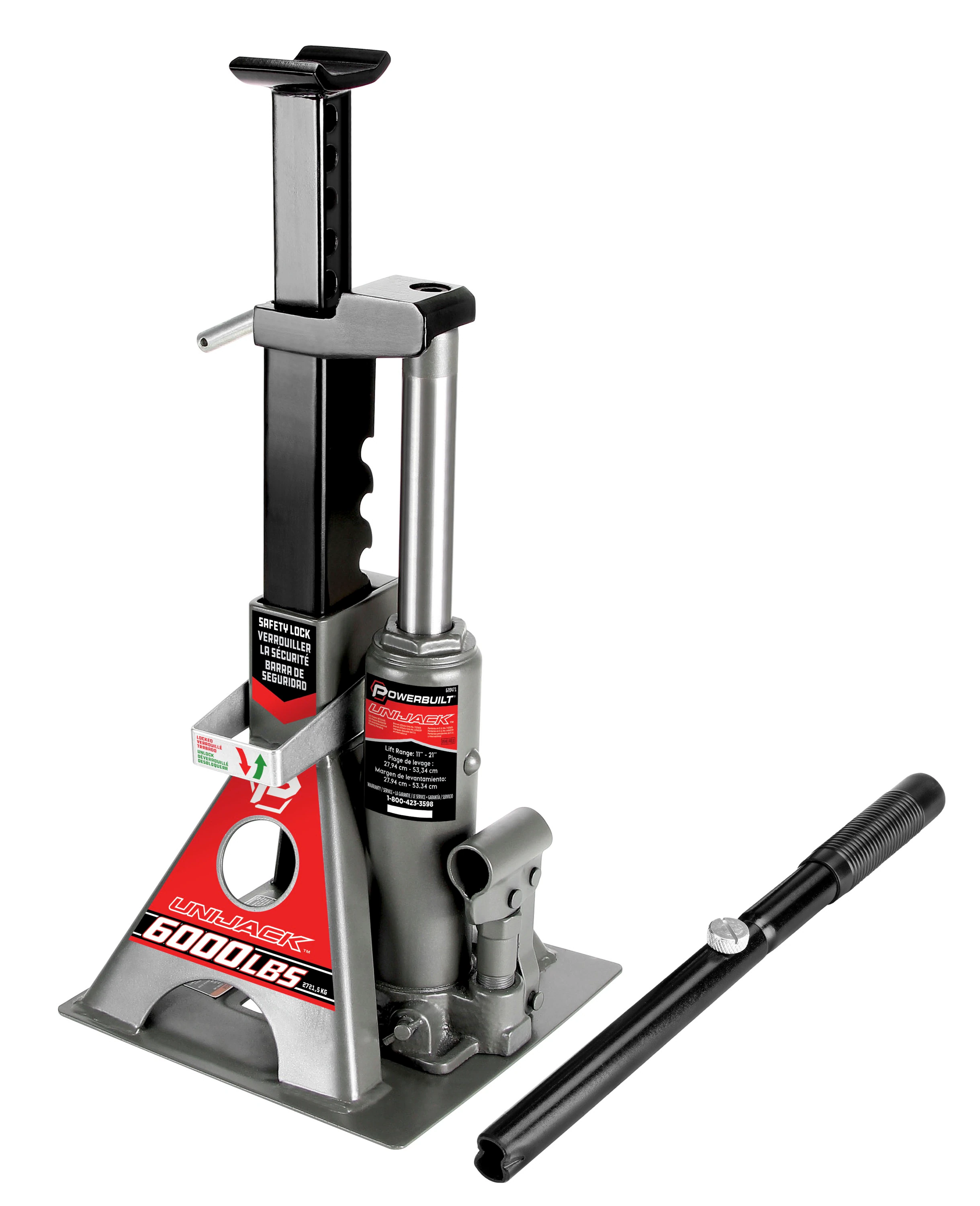 Powerbuilt 3 Ton, Bottle Jack and Jack Stands in One, 6000 Pound Capacity, All-in-One Car Lift, Heavy Duty Vehicle Unijack, Wide Base, 620471