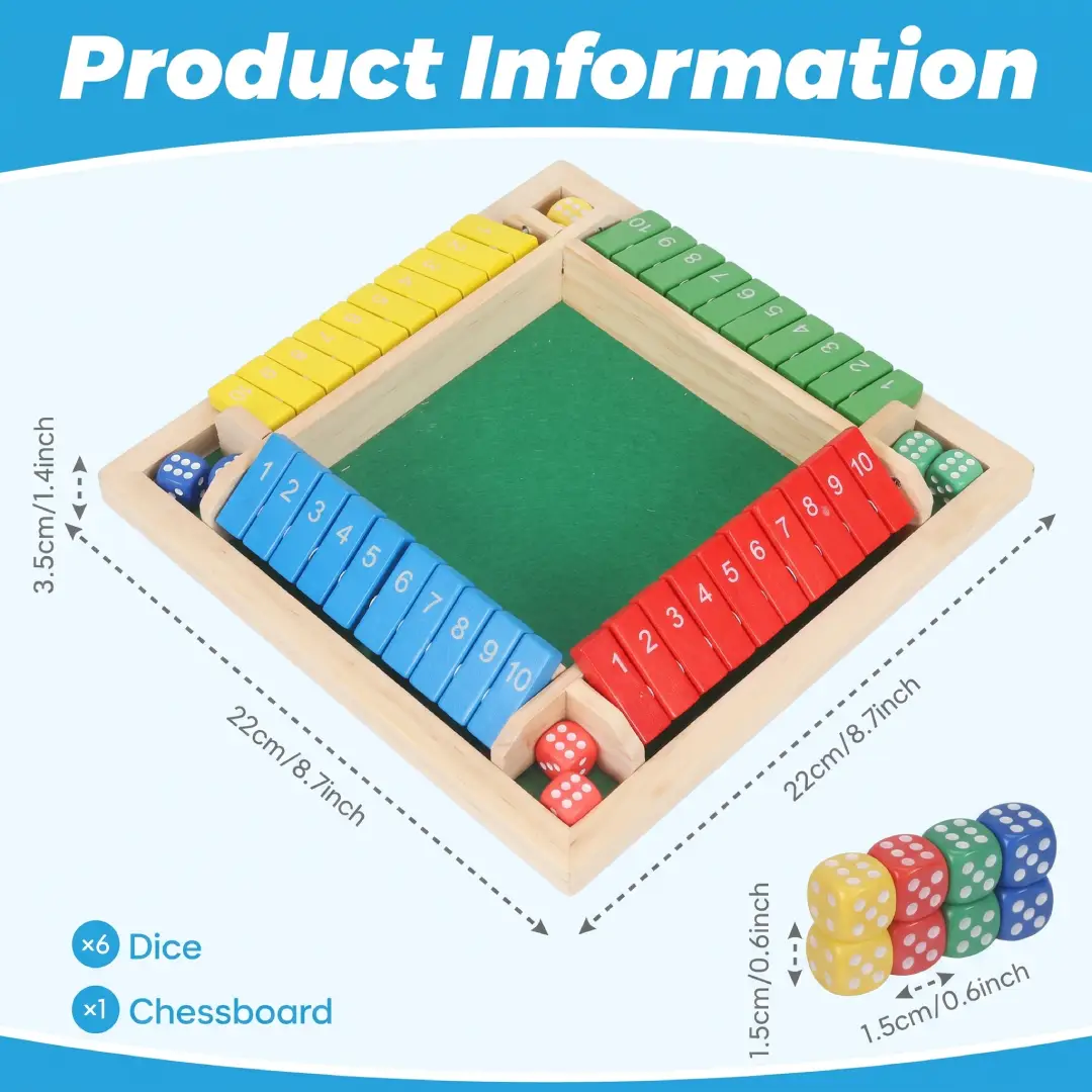Shut The Box Dice Game Wooden Board Math Game for 2-4 Players image 4
