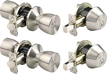 BRINKS - Bell Style Keyed Entry Door Knob and Single Cylinder Deadbolt Set, 2-Pack - Keyed Alike, Satin Nickel