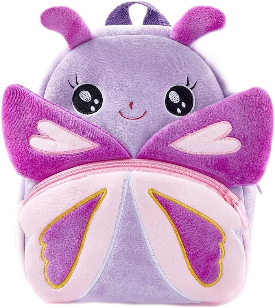 NICE CHOICE Cute Toddler Backpack Toddler Bag Plush Animal Cartoon Mini Travel Bag for Baby Girl Boy 2-6 Years(Purple Butterfly)