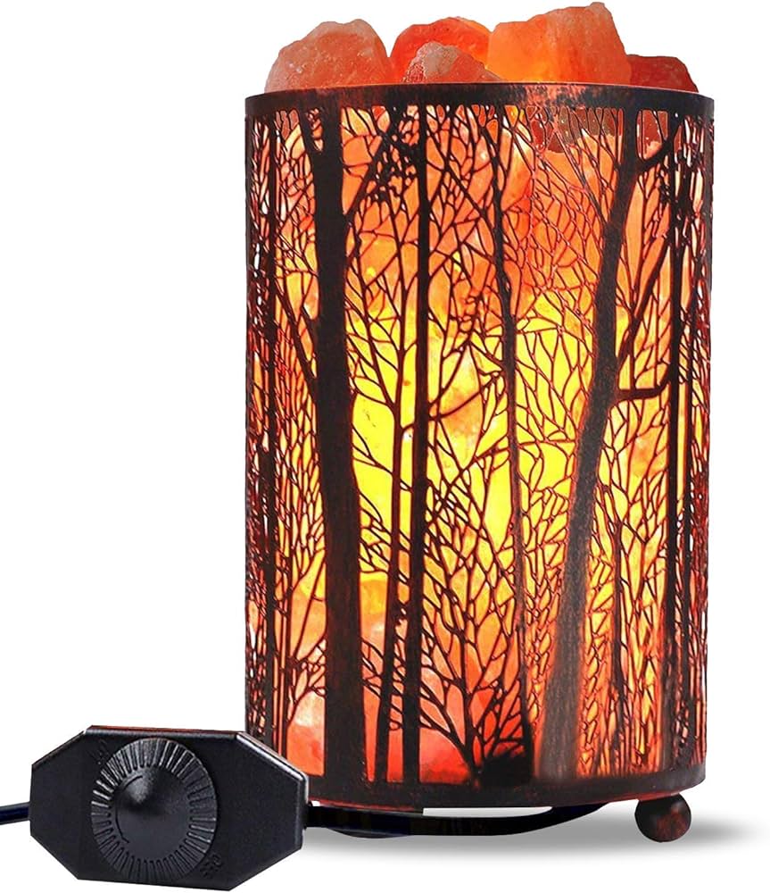 Shineled Himalayan Salt Lamp, Salt Rock Lamp Natural Night Light in Forest Design Metal Basket with Dimmer Switch (4.1 x 6.5 4.4-5lbs), 25Watt Bulbs & ETL Cord 1 Pack