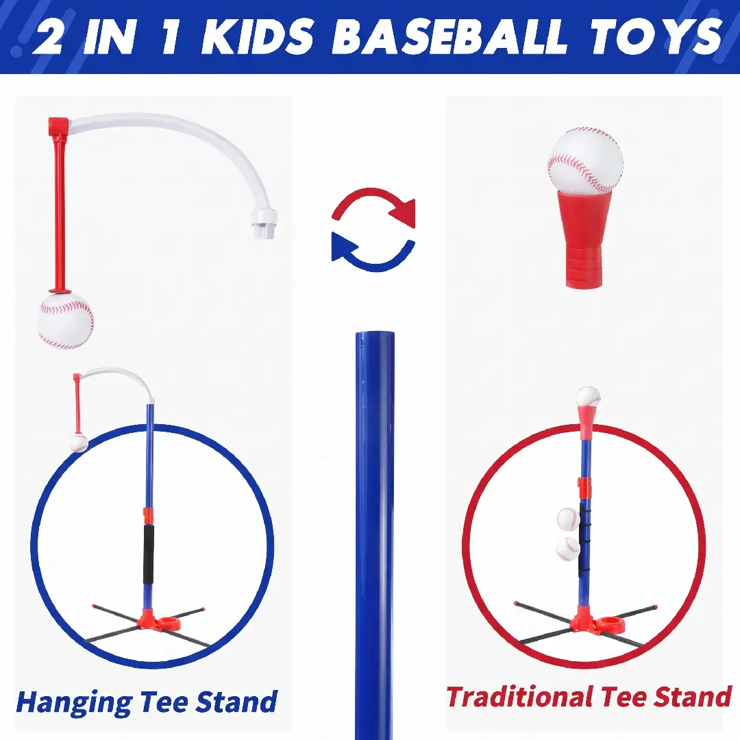 3-in-1 Kids Baseball Toy Set with Adjustable T-Ball Stand image 8