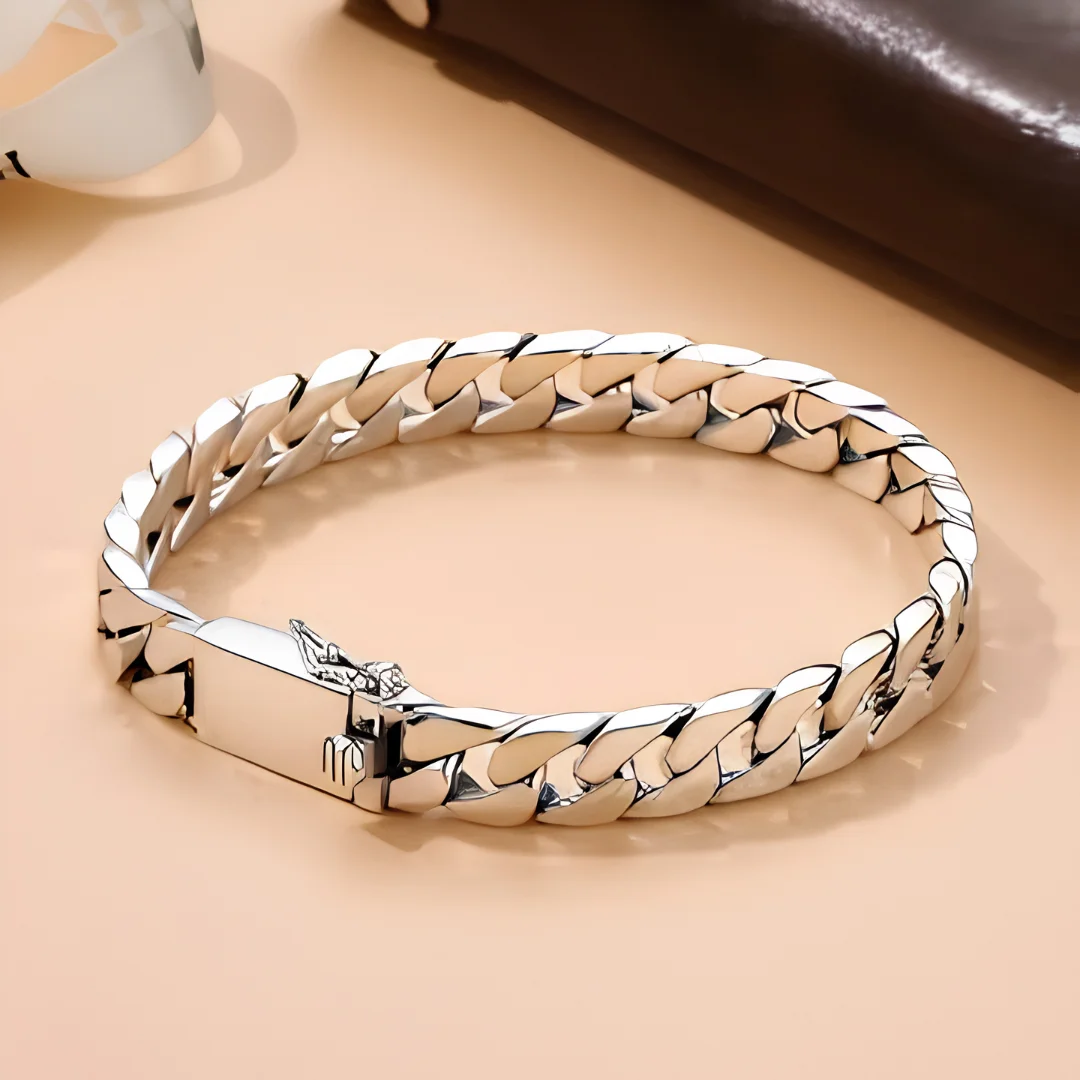 S925 Sterling Silver Bracelet 8mm Punk Jewelry for Men Women image 1