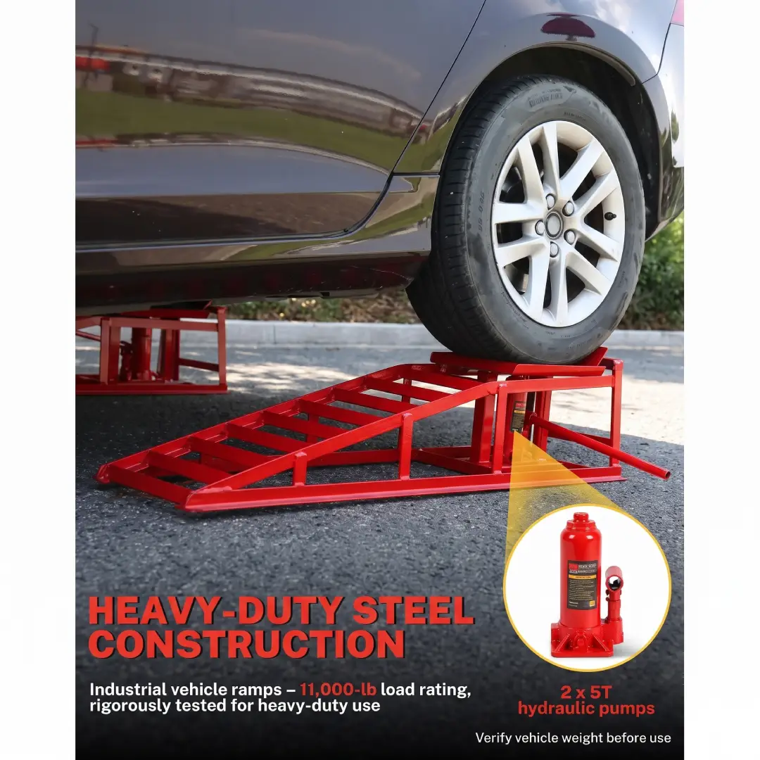 5 Ton Hydraulic Car Ramps Heavy Duty Vehicle Lift Ramps 2 Pack image 3