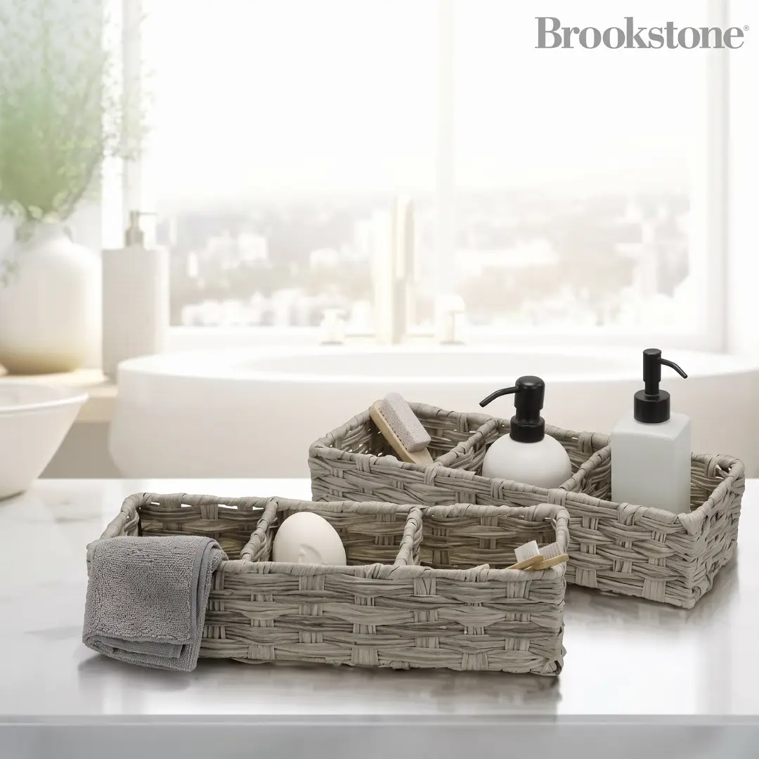 Brookstone Wicker Storage Basket Set with Fabric Liner image 2
