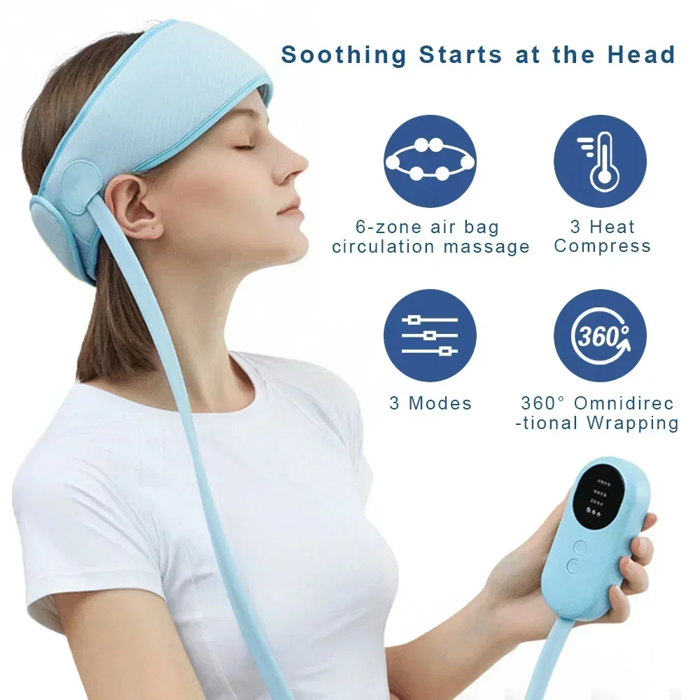 USB 6-zone airbag head massager with 3 levels of force and 5 modes of comfort massager