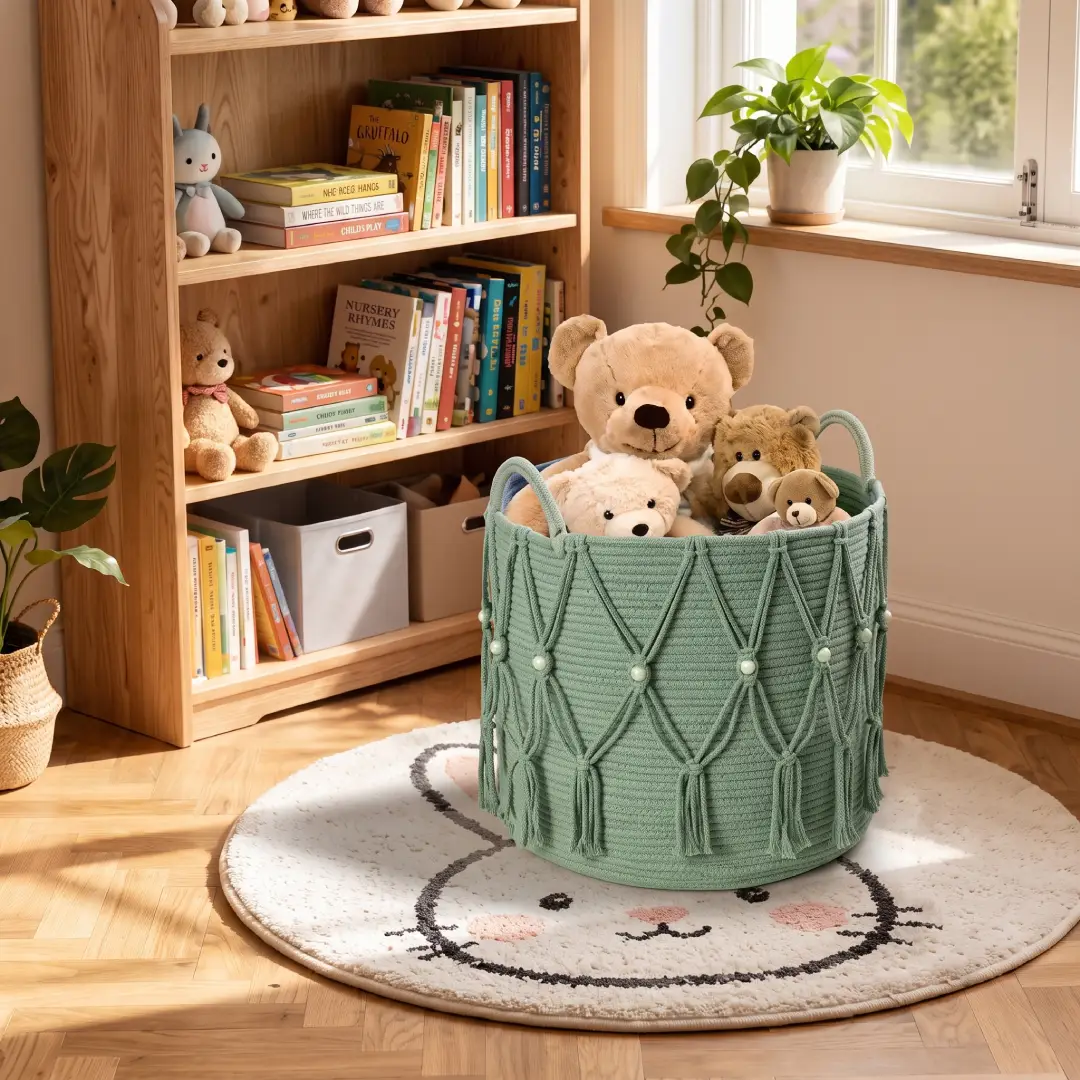 Green Blanket Basket for Living Room Storage and Decor image 2