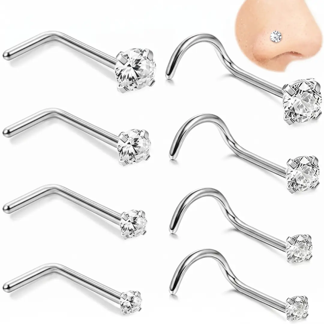 8 Pcs Hypoallergenic Nose Rings and Studs Set image 2