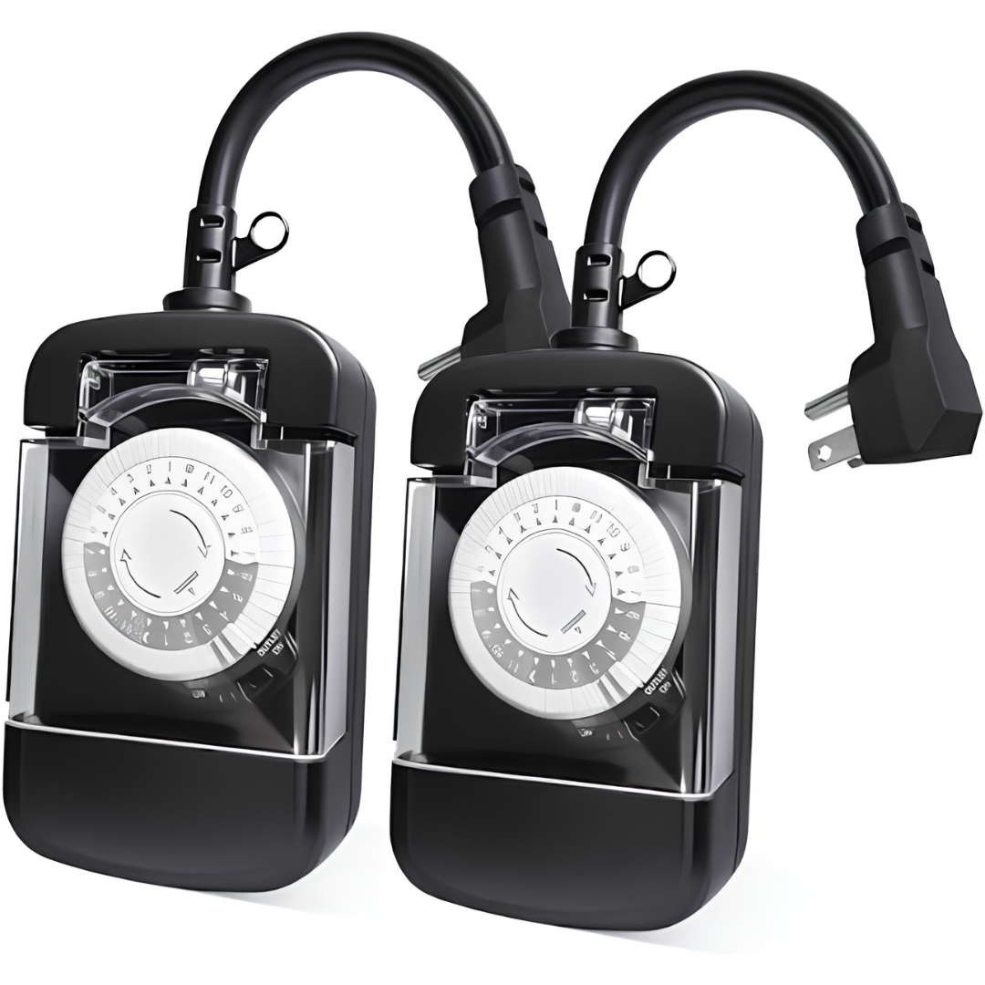 24 Hour Outdoor Mechanical Timer Switch with Two Grounded Outlets