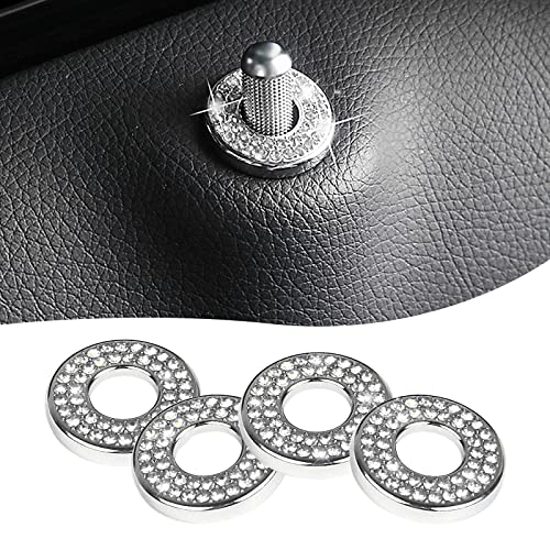 4 Pack Bling Car Inner Door Lock Covers, Rhinestones Pull Rod Bolt Decoration Stickers, Bling Car Accessories for Women, Compatible with Mercedes-Benz A/B/C/D/E Class (White)