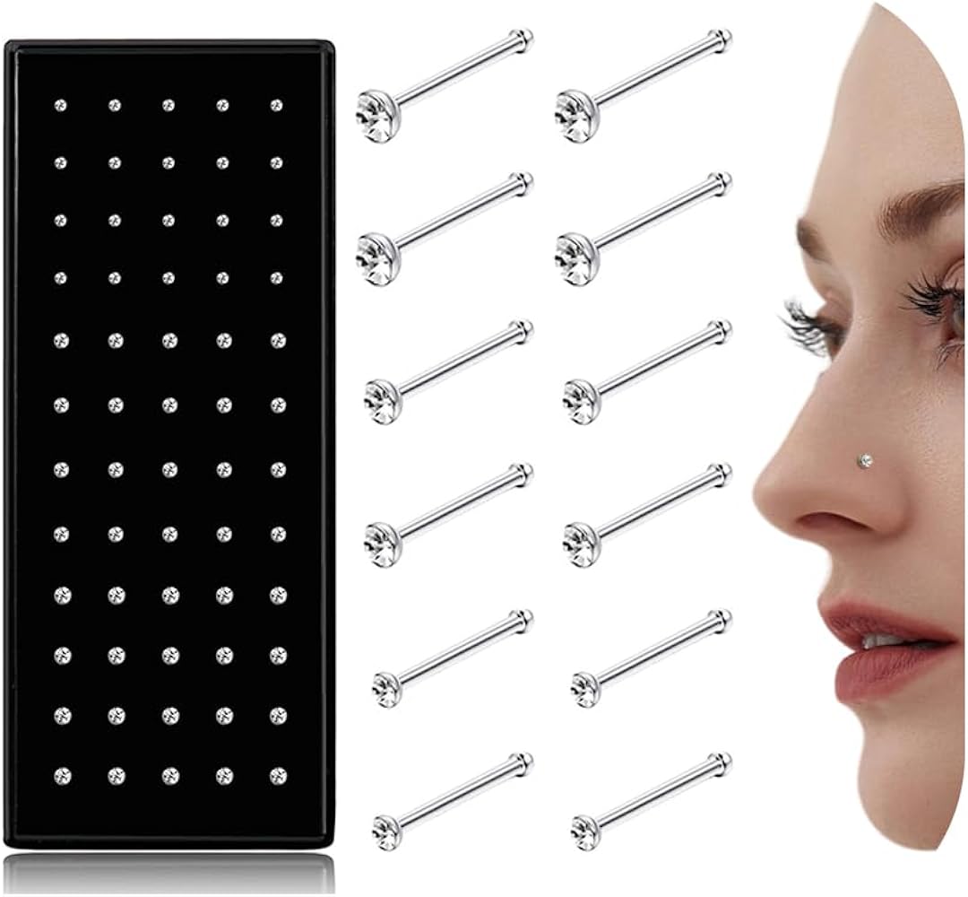 THUNARAZ Straight L Shaped Stainless Steel Nose Studs Rings Piercing Pin Body Jewelry 20G-22G 1.5mm 2mm 2.5mm