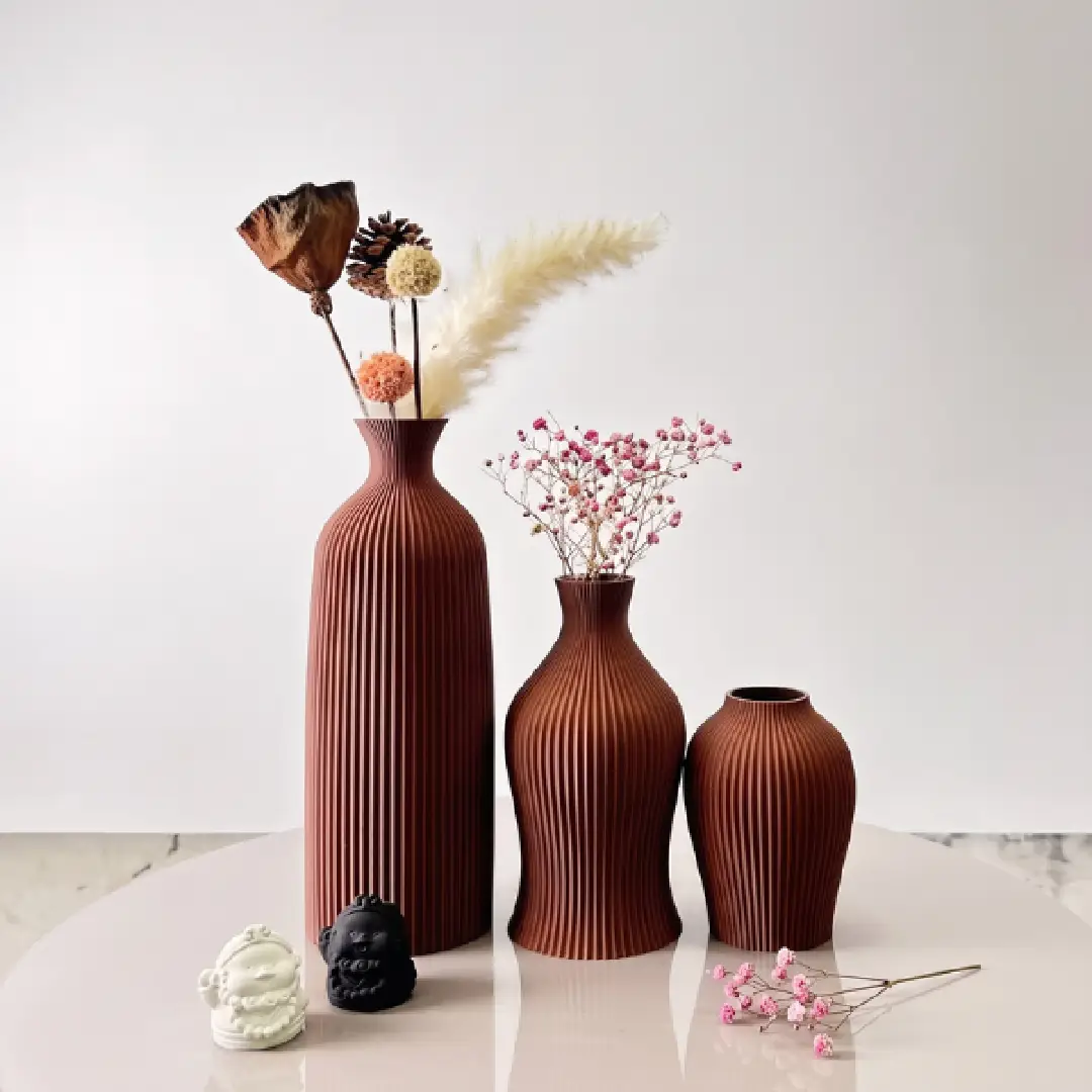 3-Piece Artistic Decorative Vase Set, Elegant Dry Flower Ornaments for Home, Office & Holiday Decor image 2