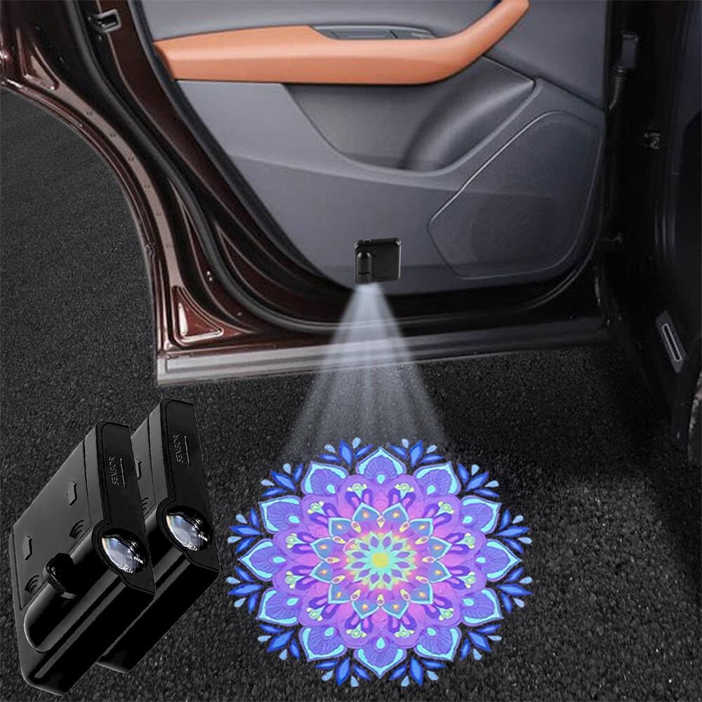 2PCS No Fade Car Door Lights,Mandala Purple Lotus Door Lights Logo Projector LED Shadow Bulb Welcome Lamp,Mandala Car Accessories Gifts for Women,Suitable for All Brands Vehicles
