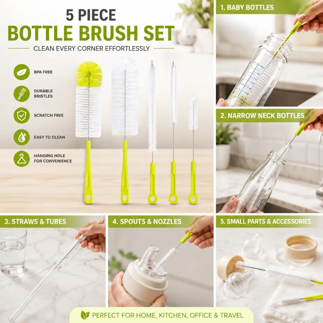 Long Handle Bottle Cleaning Brush Set with Straw and Lid Brushes image 6