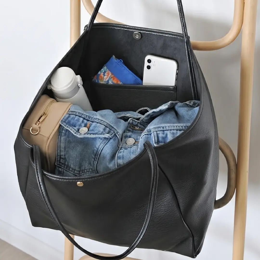 Oversized PU Leather Tote Bag for Women – Travel Weekender Shopper Handbag image 2