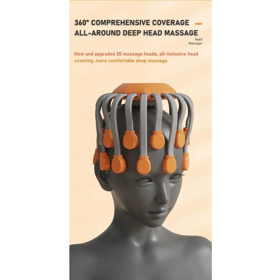 20Massage Heads Orange Scalp Head Massager Red Light Vibrator Octopus Scratcher For Relaxation Stress Migraine