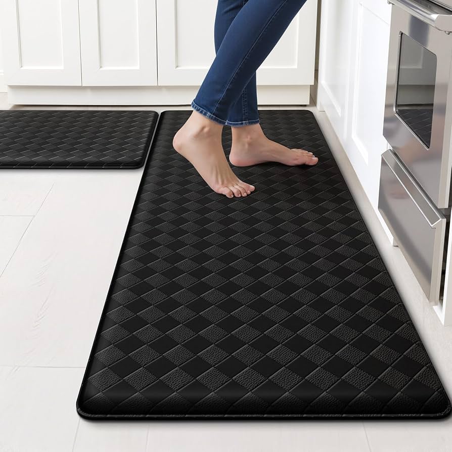 Kitchen Mats, 2PCS Kitchen Rugs, Cushioned Anti Fatigue Kitchen Mats for Floor, Non-Slip Standing Sink Mat, Waterproof Kitchen Rug Set for Kitchen Floor Office,17.3"×30"+17.3"×47" Black