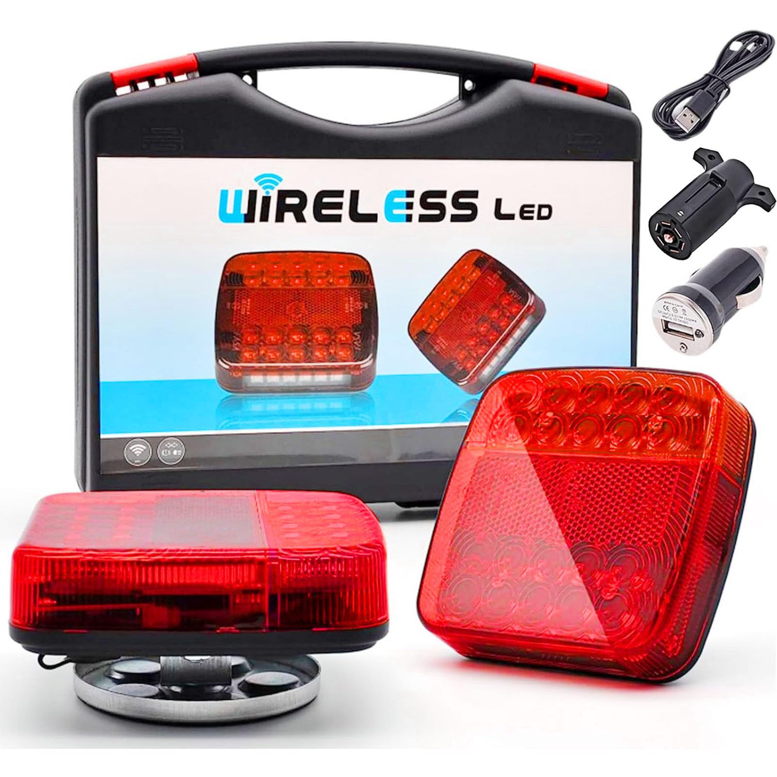 Magnetic Wireless Tail Lights Kit for Trailer, Led Trailer Rear Lights for Truck, Flatbed, Camion, Semi, Rv, 12v Tow Taillights with Turn Signals, Brake Signals, IP67 Waterproof