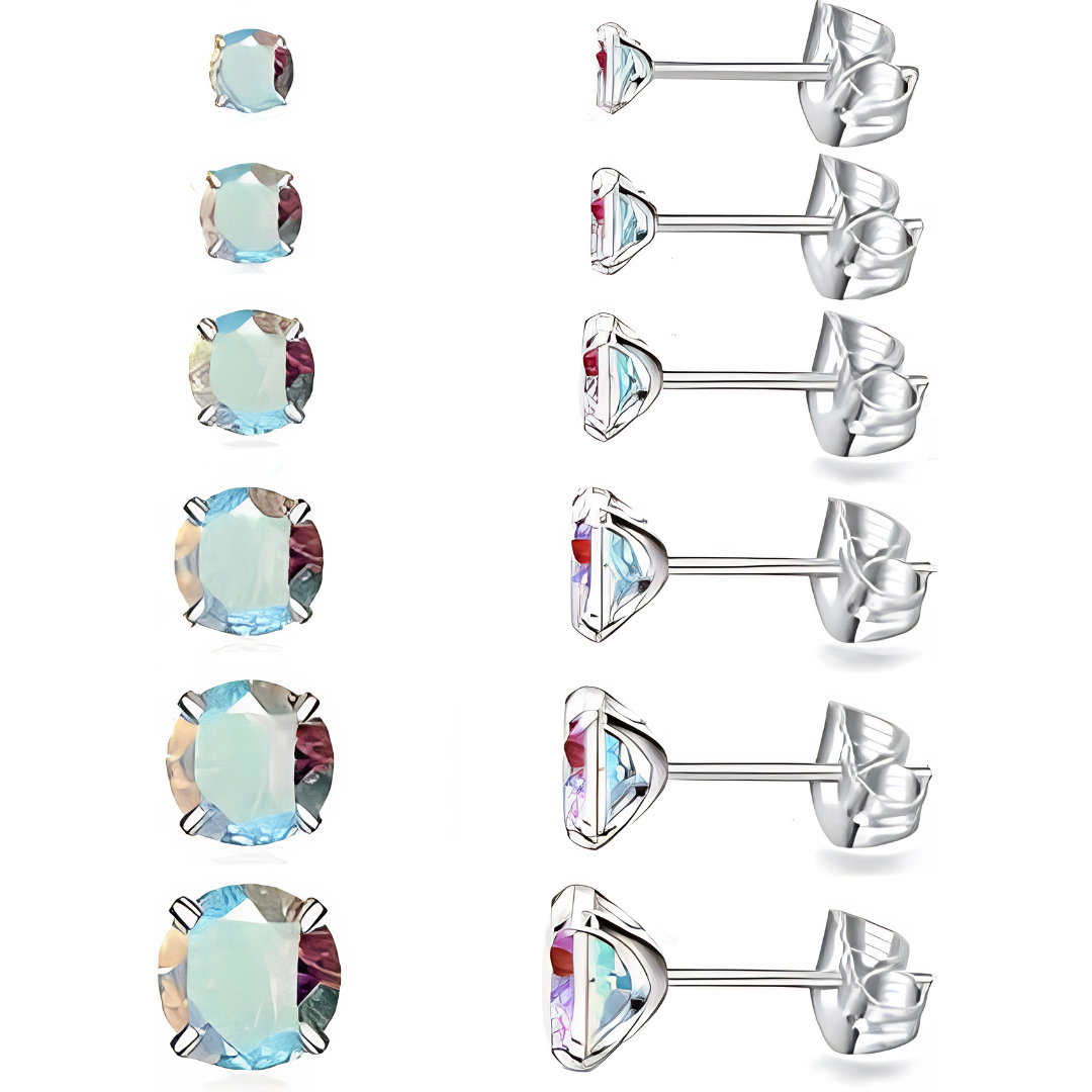 6 Pairs Hypoallergenic Cubic Zirconia Stud Earrings Set