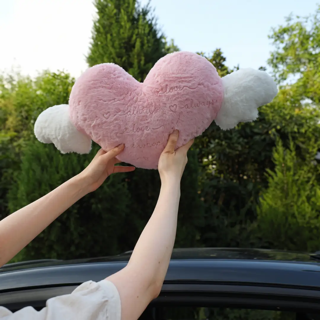 Heart Shaped Car Headrest Pillow with Angel Wings Neck Cushion image 3