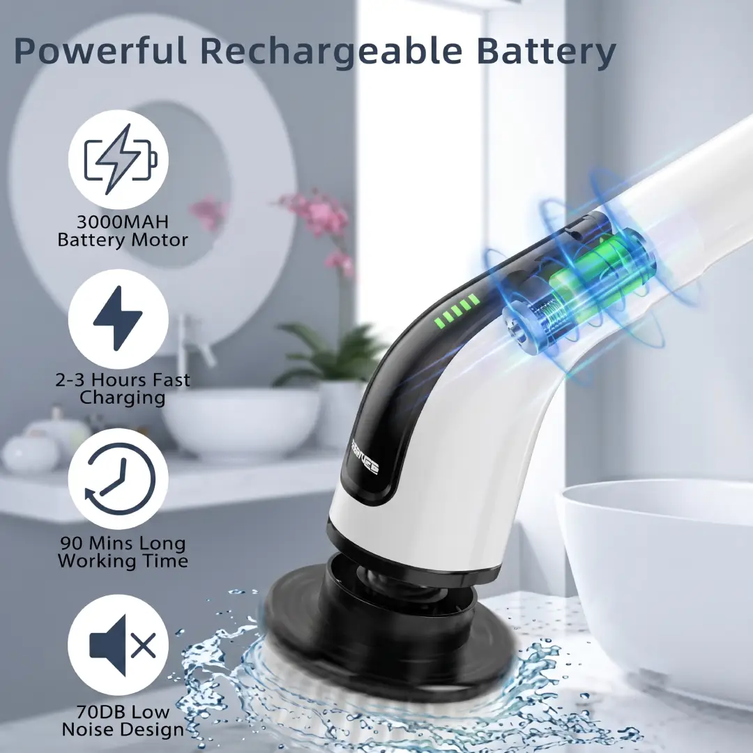 Bomves Cordless Electric Spin Scrubber with 8 Brush Heads image 7