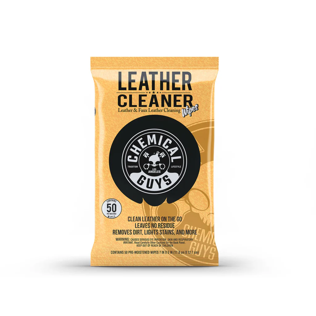 Chemical Guys Leather Cleaner Wipes Mega 50 Pack - Interior Leather Wipes for Cars, Natural, Synthetic, Faux & Pleather Surfaces, Safe for Cars, Trucks, Furniture, Boots & More, Convenient 50 Count