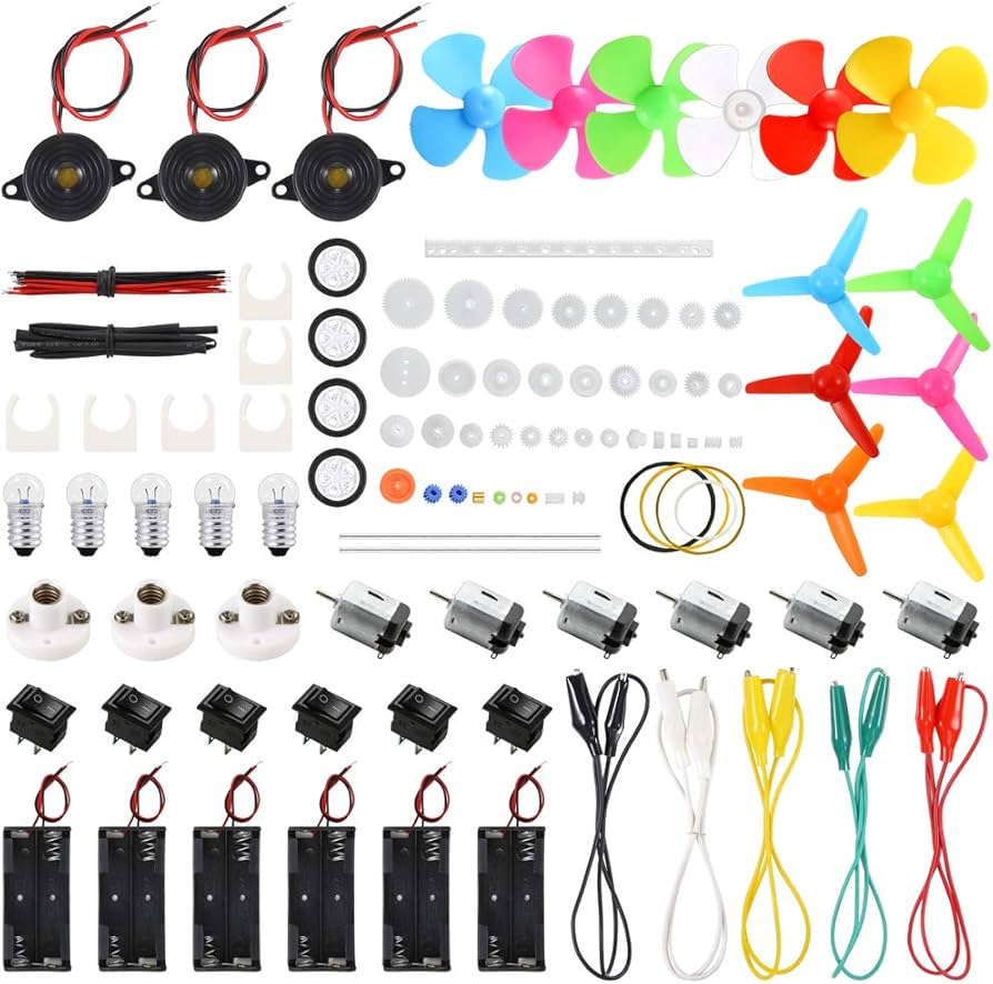 Sntieecr 6 Set 131 PCS DC Motors Kit, Mini Electric Motor 1.5-3V 15000RPM with 66 PCS Plastic Gears, Shaft Propeller, Bulbs, Buzzer Sounder, Science Experiment Set for Kid DIY STEM Engineering Project
