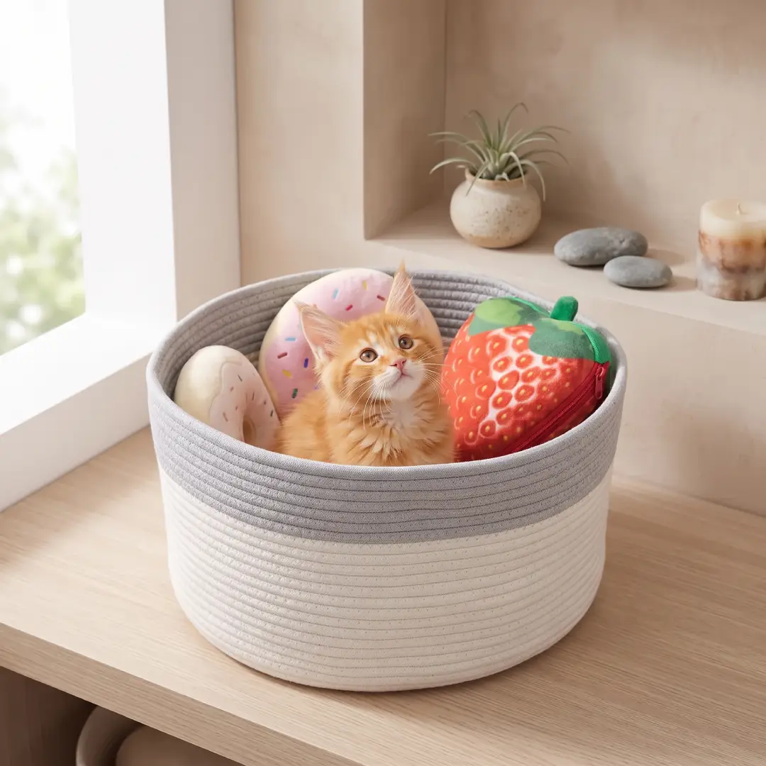 Small Woven Cat Toy Basket for Pet and Nursery Storage image 6