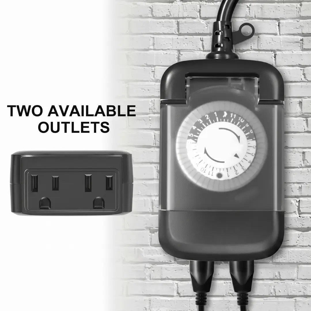 24 Hour Outdoor Mechanical Timer Switch with Two Grounded Outlets image 3