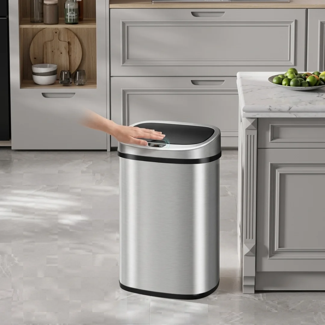 13 Gallon Touchless Trash Can with Lid Stainless Steel Automatic Garbage Can