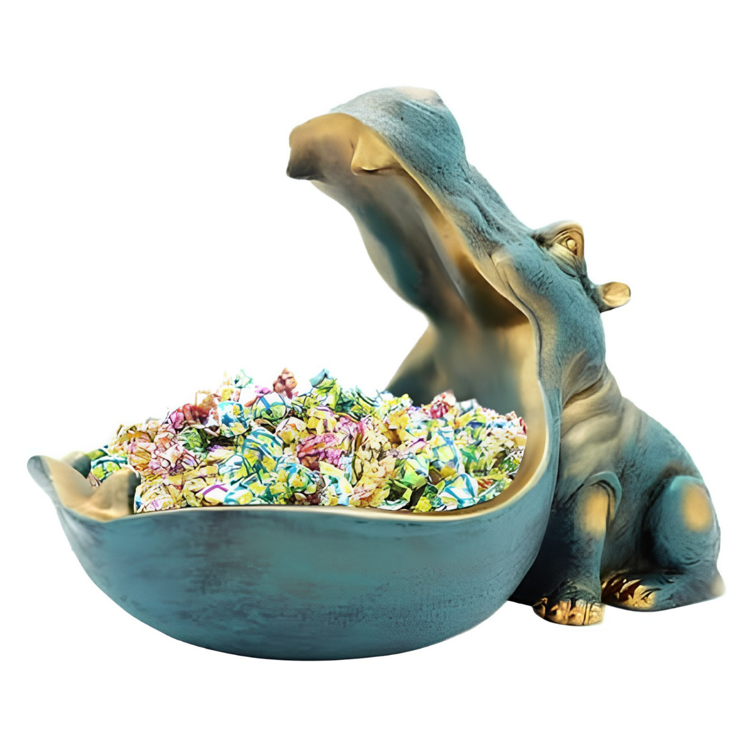 Hippo Statue Candy Dish Resin Decorative Key Bowl