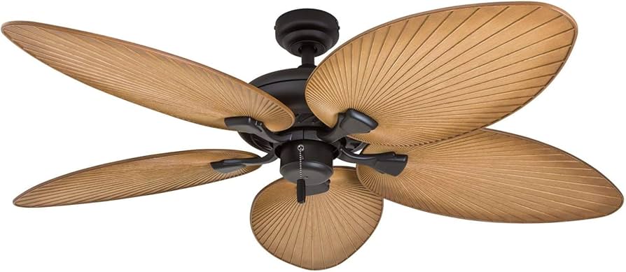Honeywell Palm Island 52 Inch Tropical Indoor Outdoor Ceiling Fan, LED Light, 5 Palm Leaf Blades, Pull Chain Control, Quiet Motor, Espresso