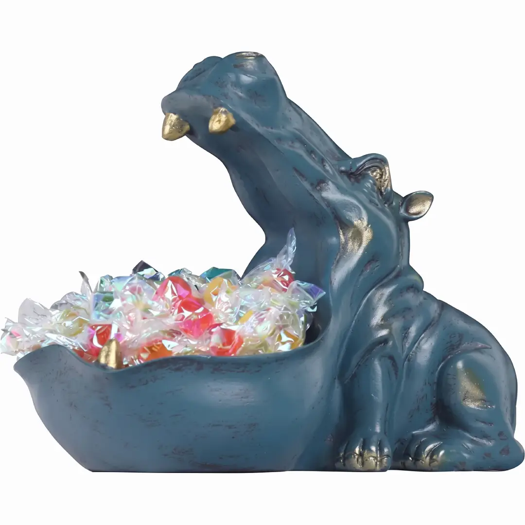 Hippo Statue Candy Dish Resin Decorative Key Bowl image 8