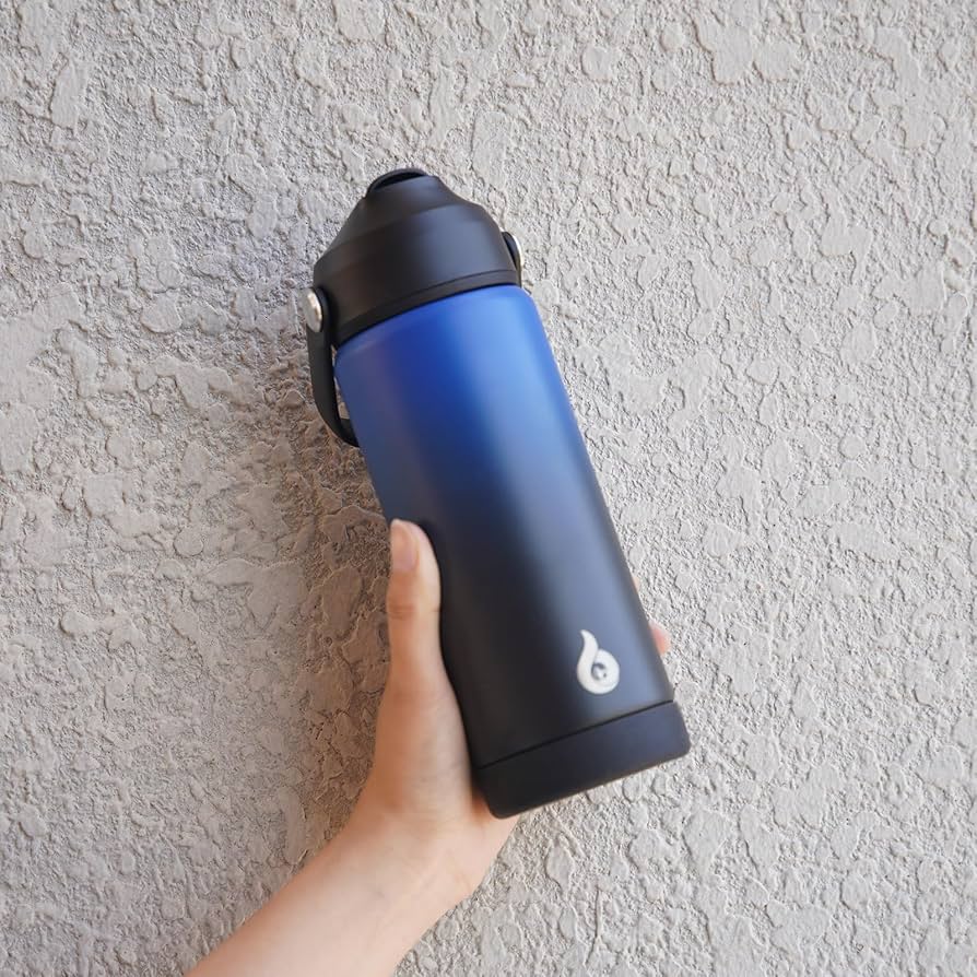 BJPKPK Insulated Water Bottle with Straw Lid, 18oz Thermo Water Bottles, Flex Handle & Non-slip Boot, BPA Free Leak Proof Stainless Steel Metal Thermo, Tumblers, Cups,Black Blue