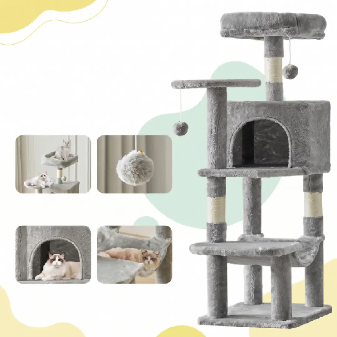 JHK 44-Inch Tall Cat Tree, Multi-Level Climbing Tower with Natural Sisal Scratching Posts & Indoor Cat House image 3