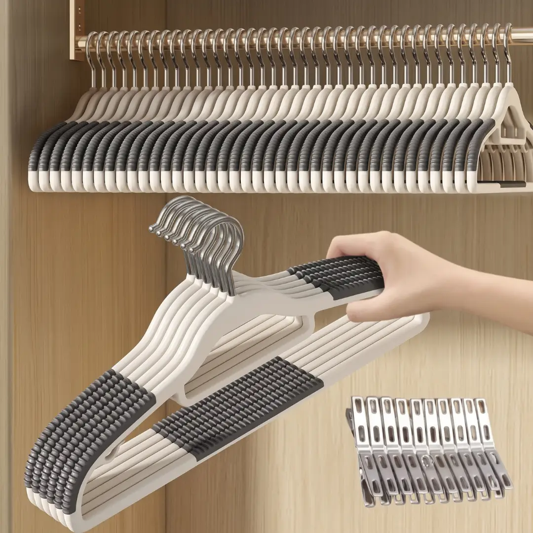 30-Pack Velvet Hangers with Clips, Heavy-Duty Non-Slip Clothes Hangers for Wardrobe Organization image 3